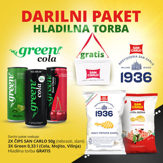 Green Cola brez sladkorja in San Carlo čips