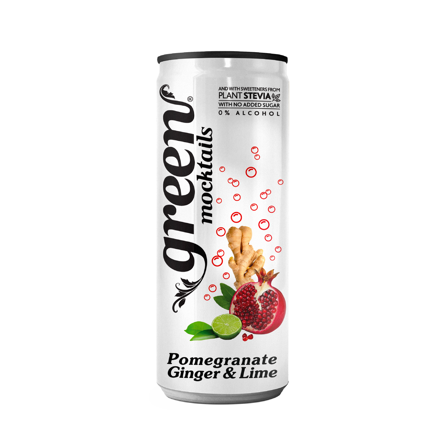 Green Pomegranate, Ginger & Lime 330 ml – granatno jabolko, ingver in limeta, brez dodanega sladkorja