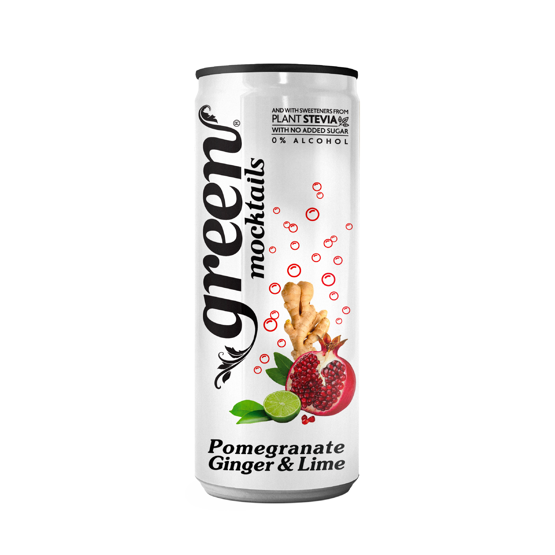 Green Pomegranate, Ginger & Lime 330 ml – granatno jabolko, ingver in limeta, brez dodanega sladkorja