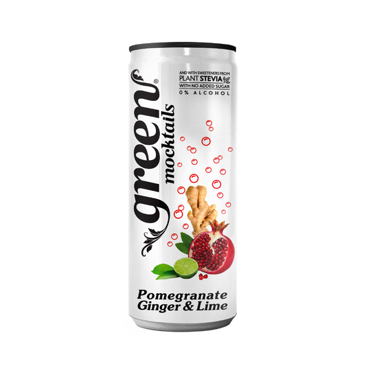 Green Pomegranate, Ginger & Lime 330 ml – granatno jabolko, ingver in limeta, brez dodanega sladkorja